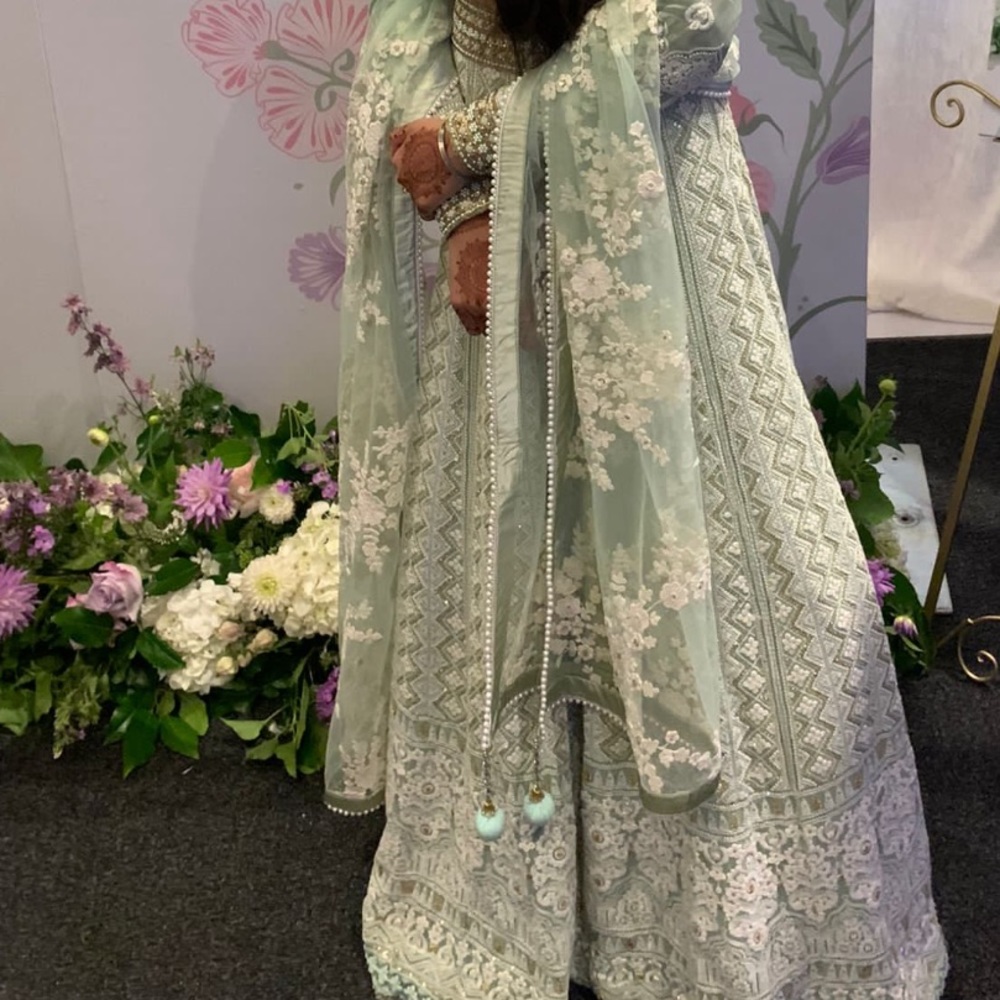 Mint Green Lace Chikinkari Lengha